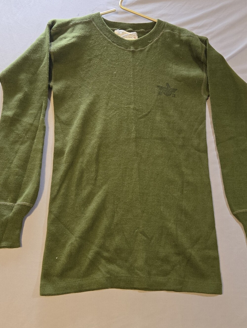 Vintage 1981 ROK South Korean Military Base Layer Thermal Knit Shirt Stencil L